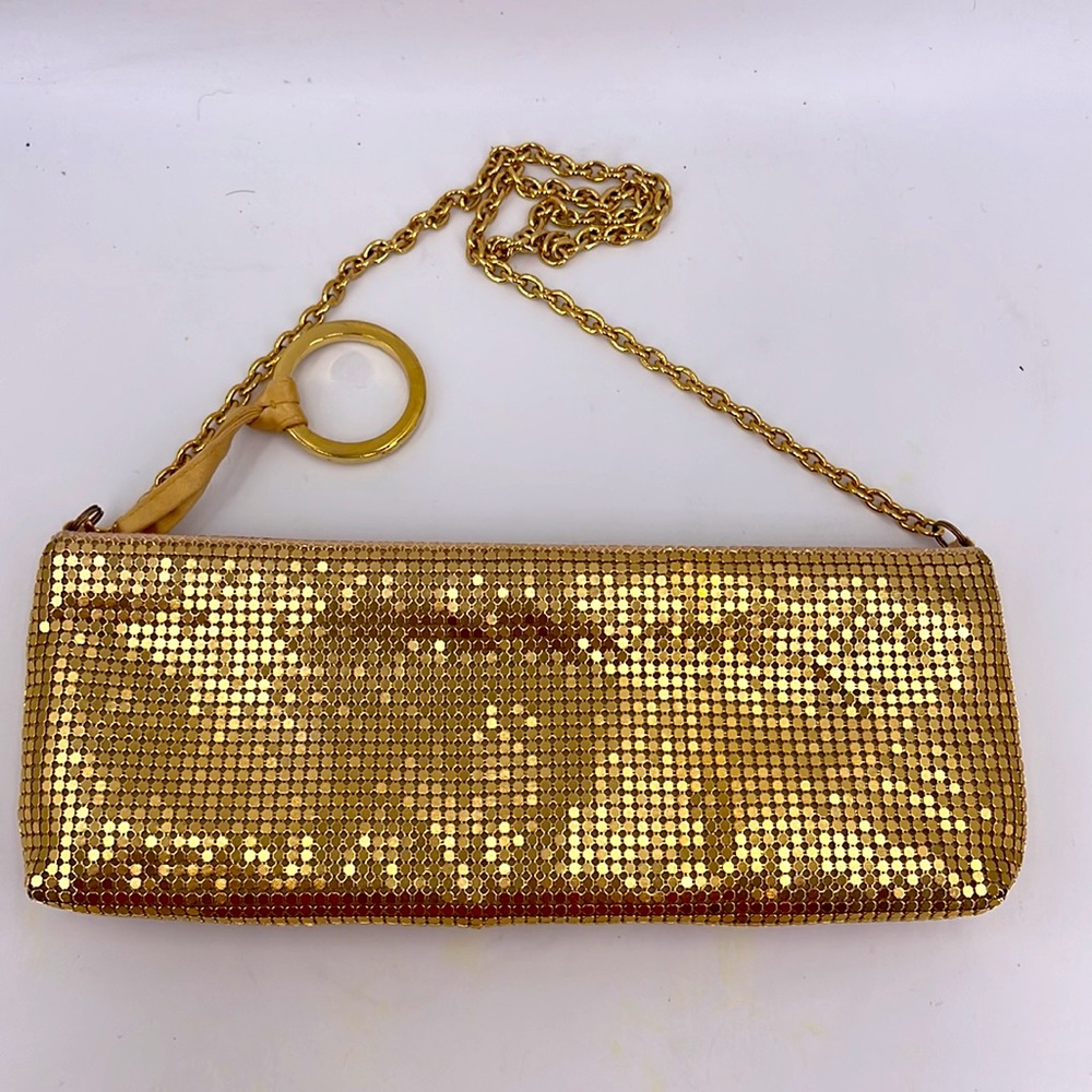 BCBGMAXAZRIA Gold Mesh Purse Clutch with Hide-Away Strap Zippered Fancy …